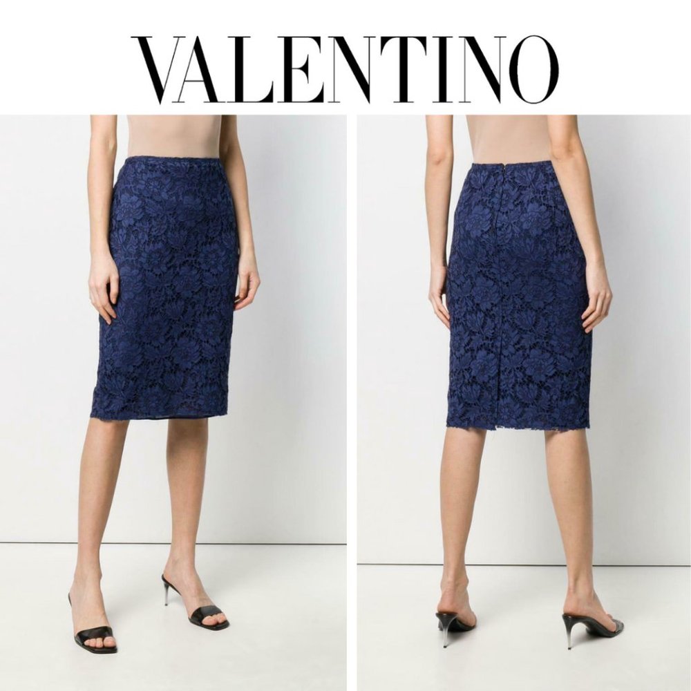Valentino Floral Lace Pencil Skirt